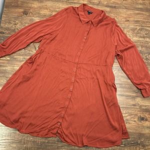 Torrid Shirt Dress Womens Size 3 (22/24) Orange Button Front Long Sleeve Pockets